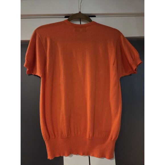 I. Magnin By Ballantyne Merino Wool Short Sleeve Sweater Sz 38 Orange Elevated - Picture 2 of 12